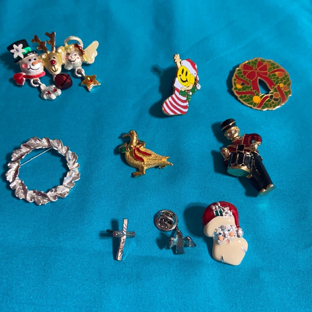 Christmas style brooches.